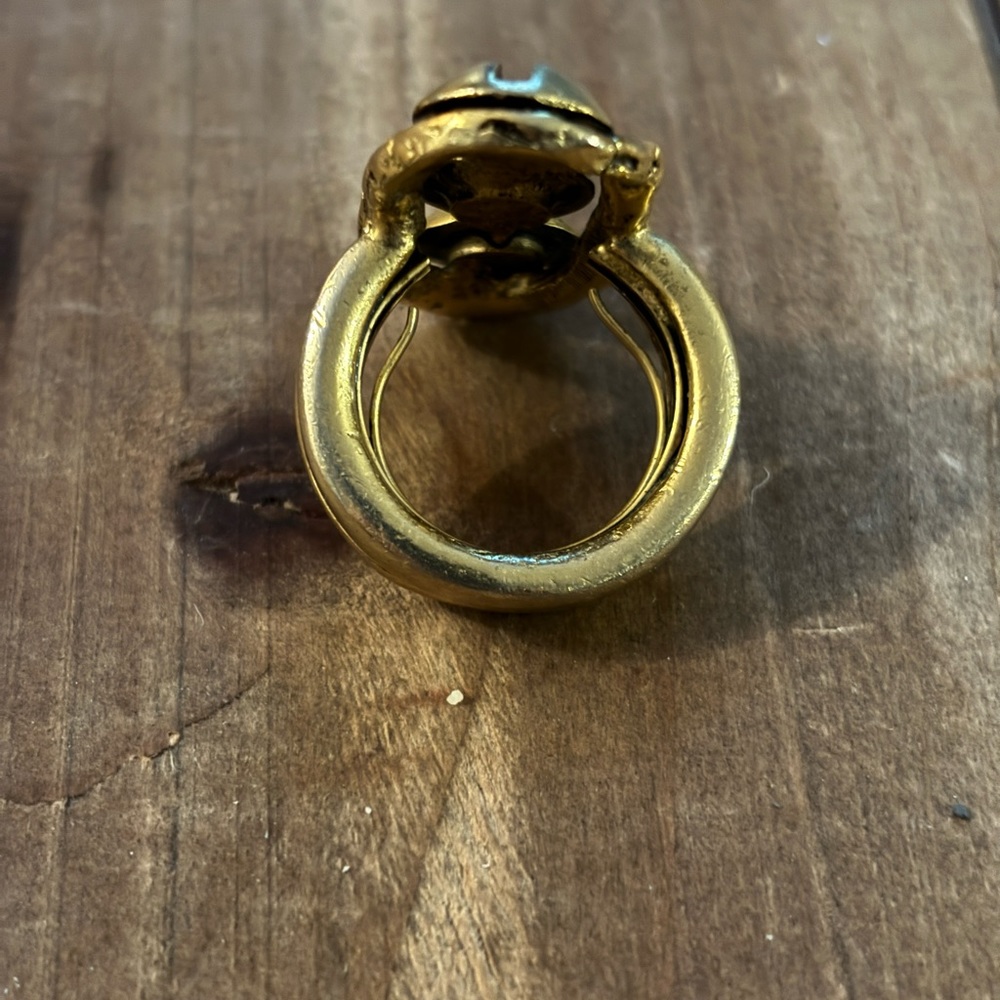 Anthropologie Ring Gold Tone Etched Circle Geometric Boho Size 8 Statement - Picture 4 of 6